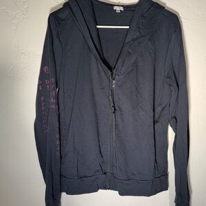 Navy Blue Yogi  Zip-Up Hoodie with Yogi Design and pockets / thumb hole